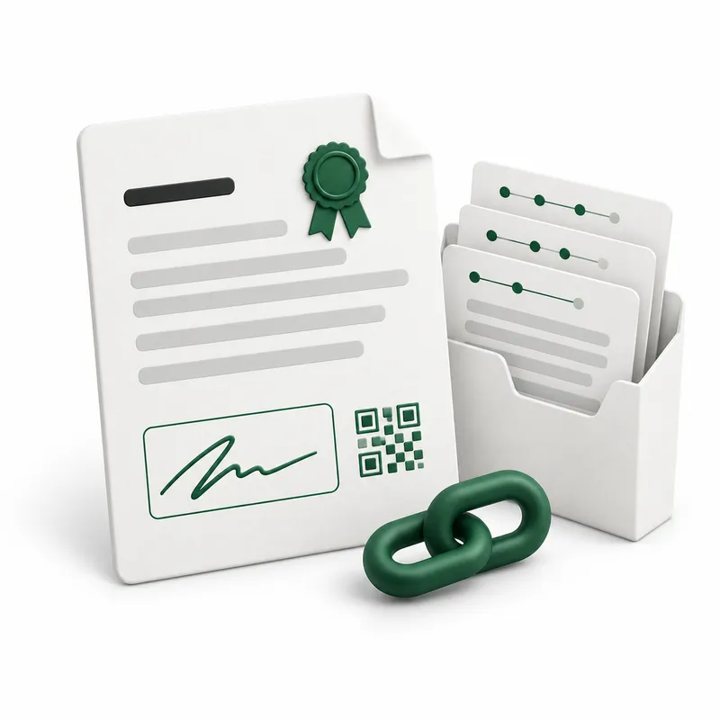 A Hyo Sign certificate of completion with a seal, a QR code and a chain of activity records.